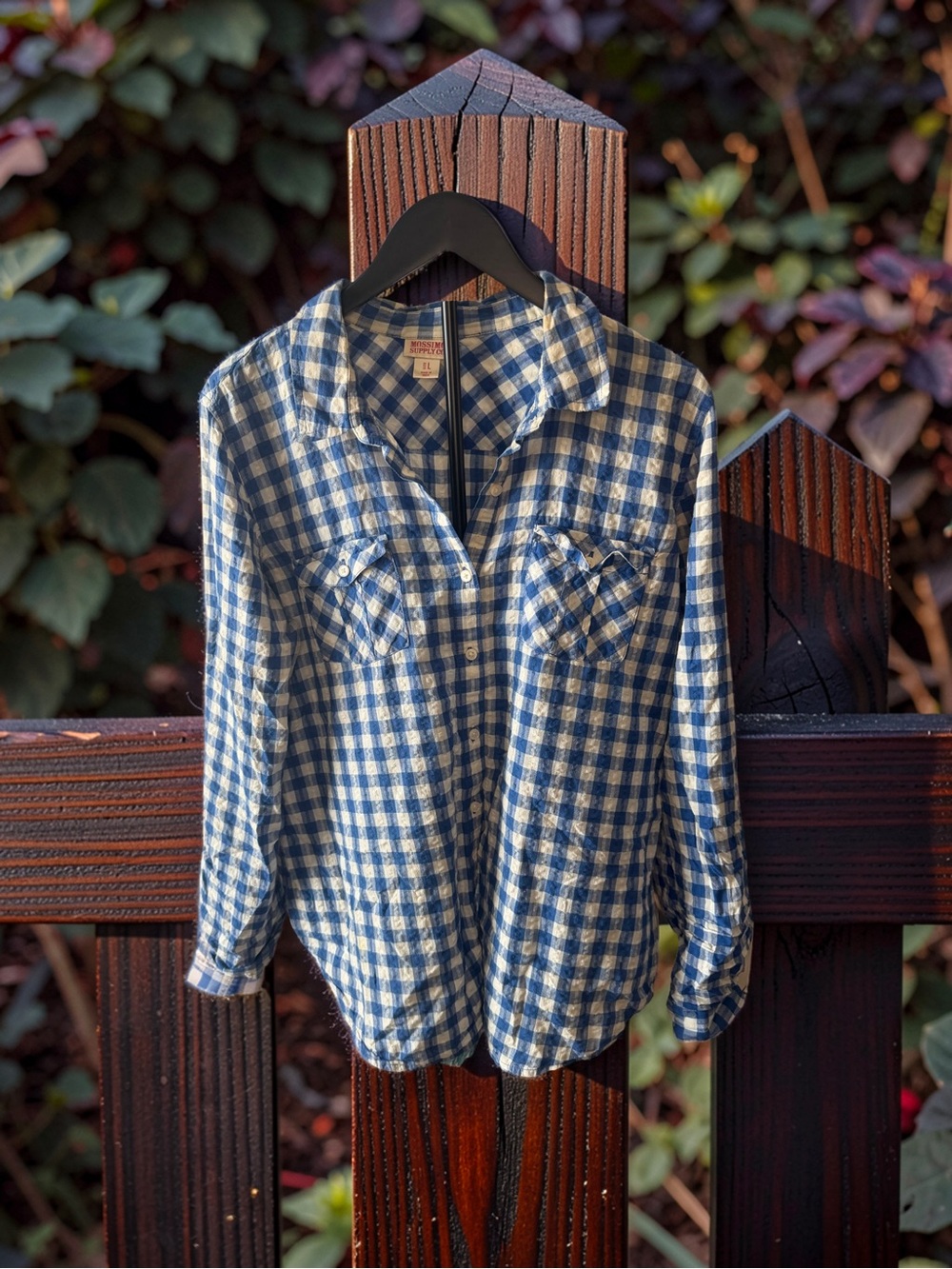 Mossimo Women’s Gingaham button down top.